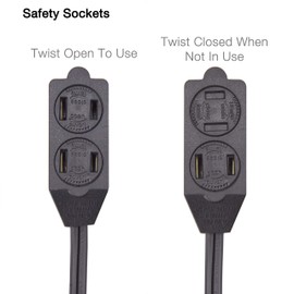 3 Outlet Extension Cord with Hand/Foot Switch and Light Indicator with Safety Twist-Lock, 16/2, Black, UL Listed (3 Pack)