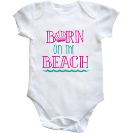 Hippowarehouse Born On The Beach Baby Vest Bodysuit (Short Sleeve) Boys Girls White