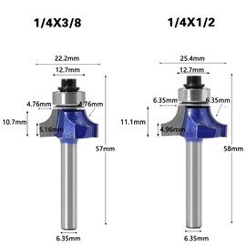 Bestgle 4 Pcs Trimmer Bit, 0.25 inch (6.35 mm) Shaft, Round Bit, 2 Blade Cutting Router Bit, Bearing Bit, Chamfering Cutter, Cutting Tool, CNC Engraving Machine & Milling Lathe Tool, Bitgin Nan Face