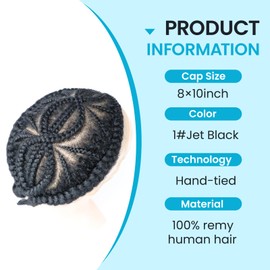 lumeng Braiding Hair Dread Wig for Mans Toupee CornRow Braided Black men Afro Curly Black Mans Unit Tight Afro Kinky Braided Lace Mens Wigs 1# Real Human Hair 6'' Amazing Men's Unit Black Man 8x10''