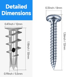Marysino #8 Zinc Self Drilling Metal Drywall Anchors, 50Pcs Drywall Anchors and Screws Kit, 120 Heavy Duty Sheetrock Anchors + 120#8 x 1-1/4" Screws, 50LB Wall Hanging Kit
