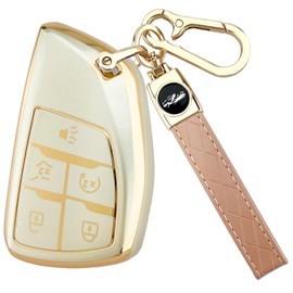 Joouheax for Chevy Key Fob Cover with Keychain, Soft TPU Full Protection Car Key Case Compatible with Chevy 2021 2022 2023 2024 2025 Tahoe Sierra Suburban GMC Yukon Denali Silverado, 5 Buttons, Gold