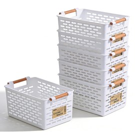 Odowalker Plastic Storage Basket Bins White Organizing Basket 6 Pcs