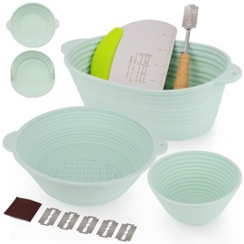 JibLumK Banneton Bread Proofing Basket - Banneton Basket Set, Sourdough Proofing Basket, Silicone Proofing Bowls,Sourdough Bread Baking Supplies.Round 10" & Oval 10" & Round 5" Gift Set of 3 (Green)