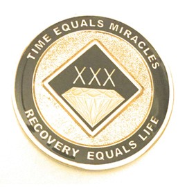 30 Year NA Black and Gold Diamond Style Recovery, Clean, Medallion - Chip, Coin, Token