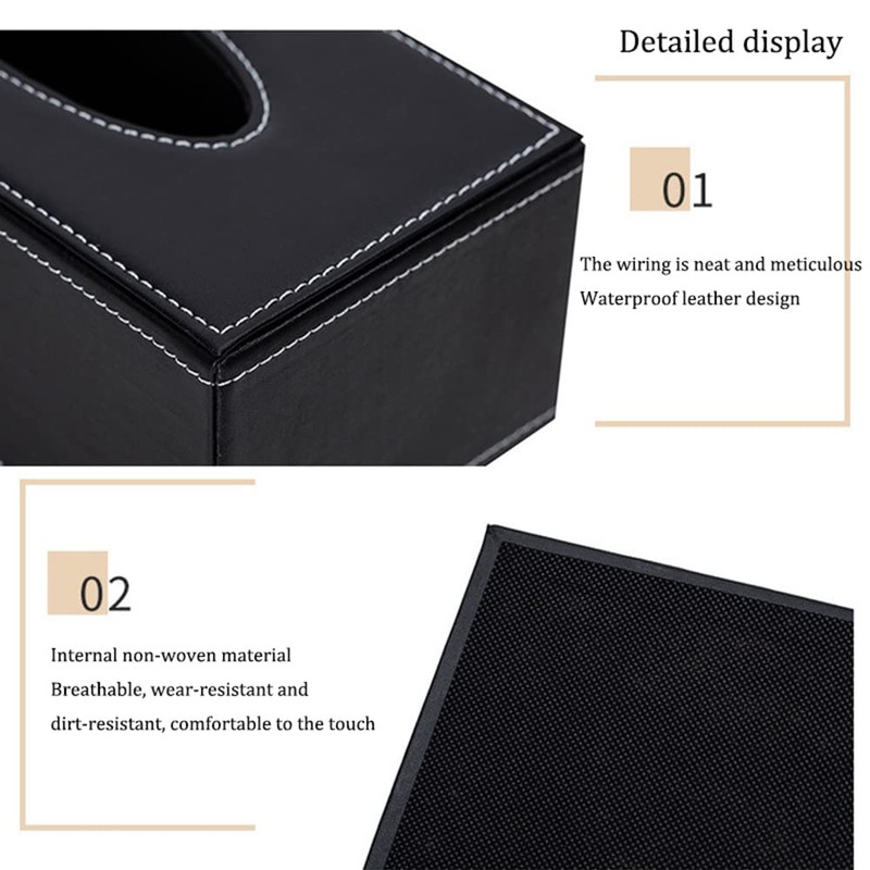 DRDGL Rectangular PU Leather Tissue Box Cover Holder, Minimalistic, Elegant