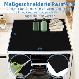 Washing Machine Pad, 68.5 x 68.5 cm, Non-Slip Washing Machine Cover, Diatomite Washing Machine Dryer Top Protector Mat for Laundry, Kitchen, Home, Black