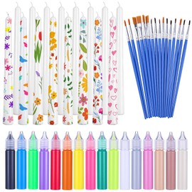 MTLEE 48 Pcs DIY Candle Painting Kit Include 16 White Taper Candles 16 Vibrant Colors Candle Wax Pen 16 Paint Brushes for DIY Crafts Festival Birthday Wedding Party Favors(9.8'')