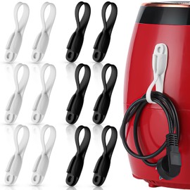 Fiada 12 Pcs Cord Bundlers Cord Organizer for Appliances, Self Adhesive Kitchen Sticky Silicone Holder Organizer for Air Fryer, Toaster, Home Decorations Accessories(Black, White)