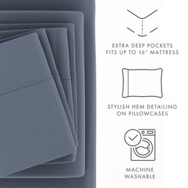 Merit Linens Breathable Hotel Style Queen Bed Sheets | 6 Pc Ultra Soft Gray Sheet Set with Deep Pocket | Lightweight, Extra Pillowcases | Easy Care, Basic Bedding (Queen, Stone)