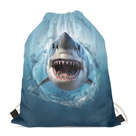 HELLHERO Shark Drawstring Backpack Cinch Sackpack String Bag PE Gym Bags Folding Storage Sack Pack Backpack Storage Pouch for Travel Holiday Swimming Cycling