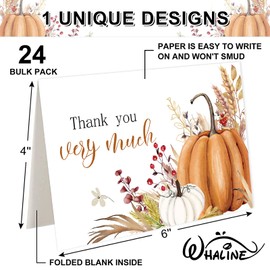 Whaline 24 Pcs Fall Thank You Cards with Envelopes Stickers Bulk Orange Autumn Pumpkin Thank You Blank Note Cards Greeting Card for Thanksgiving Harvest Wedding Baby Shower