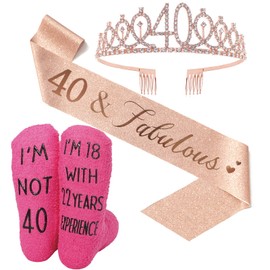XO LOVEORY 40th Birthday Sash, Tiara and Socks Set, 3-Piece Party Favor for Women