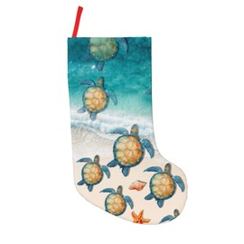 YETTA YANG Sea Turtle Beach Starfish Ocean Coastal 18 Inches Christmas Stocking Large Stocking Bags Hanging Socks for Christmas Decor Decorations