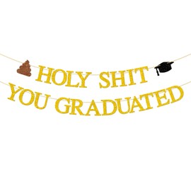 Holy You Graduated Banner, Glittery Class of 2025 Graduation Banner Decorations, Congrats Grad, Happy Graduation Party Hanging Signs.
