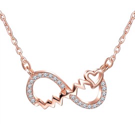 Unendlich U 925 Sterling Silber Damen Frauen Mädchen Kette Unendlichkeit Symbol Anhänger Halskette mit Herz Zirkonia,Rosegold