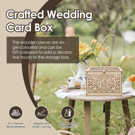 ZYHSLZ Caja para Sobres de Dinero Boda, Caja para Tarjetas de Boda con Candado, Decorativa para Despedida de Soltera, Sobres de Invitación, Decoración Rustica, Regalo para Novios