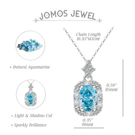 JOMOS JEWEL S925 Birthstone Necklace for Women-S925 Fine Jewelry Elegant Natural Aquamarine Gemstone Crystal Pendant, Perfect Anniversary Valentine Birthday Gift for Her Mom Wife Daughter Lady
