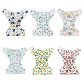 Babygoal Reusable Neutral Cloth Diapers 6 Pack with 10pcs Inserts, One Size Adjustable Washable Pocket Nappy Covers for Baby Boys and Girls 6FB02