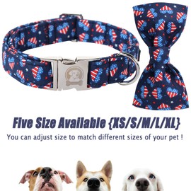 MR. CHUBBYFACE Heart Flag Dog Collar with Bow Cute Brown Dog Collar Bowtie Spring Girl Boy Dog Collar for Small Medieum Large Dogs L