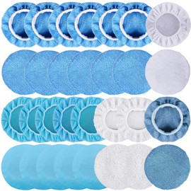 SIQUK 30 Pack Polishing Kit - 5-6 Inch Bonnets (12 Microfiber, 4 Waxing, 10 Non-Woven, 2 Cotton, 2 Coral Fleece)