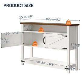 HOOBRO Farmhouse Entryway Table with Storage, 47.2" Long Console Table for Entryway, White Sofa Table with Doors and Cabinets, Narrow Sofa Table Behind Couch, for Hallway, Foyer, White and Walnut