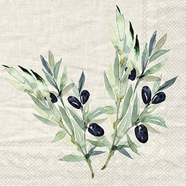 20 small cocktail napkins, natural olive branches, table decoration, decoupage, napkin technology, 25 x 25 cm