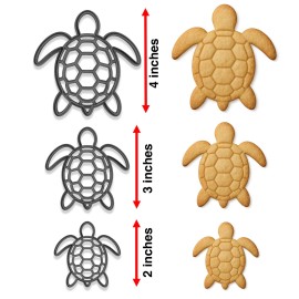 Mighty Gadget Ocean Turtle Cookie Cutter & Stamp Trio – 3 Sizes (4", 3", 2") (Random Color)