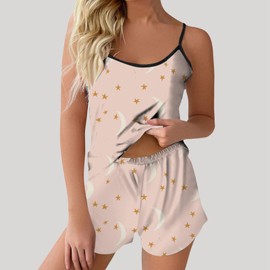 Celucke Women Summer Pajama Sets, Soft Comfortable Sleepwear Short Sleeve Button Down Nightwear Loungewear with Floral Print Shorts Home Outfit, Satin Pyjamas For Women, Pj Shorts Set