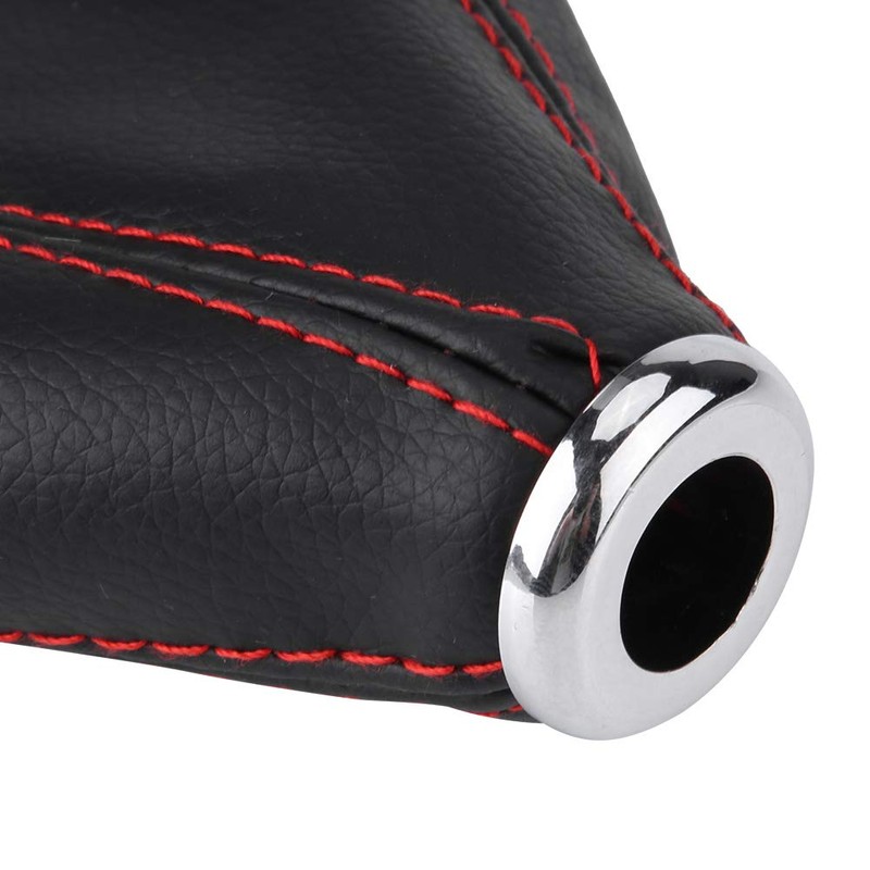 Haosie Gear Shift Boot, PU Leather, Black with Red Stitch,