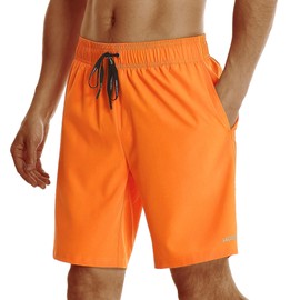 HOdo Mens Swim Trunks 9" Quick Dry Swim Shorts Bathing Suit (Large, Orange)