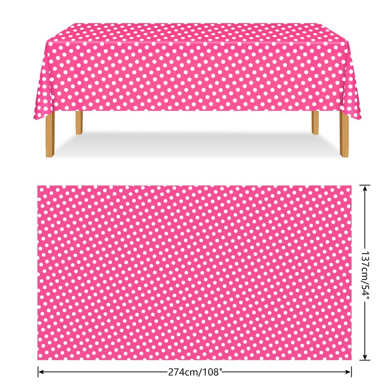 ELECLAND Pink Polka Dot Plastic Table Cover 137cmx274cm, Rectangle, Circus,