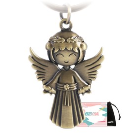 GZXYA Guardian Angel Keyring Lucky Charm Pendant with Clover Leaf for Exams or Car, Suitable as a Gift for Women, Girlfriend, Colleagues (Angel, C-antique bronze