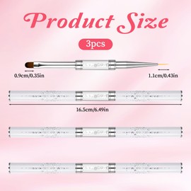 LXUEJIE 3 Pcs Double Ended French Tip Brush Hard Gel, Nail Builder Gel Brush, Liner for Design Nail Liner Brushes Rhinestone Handle French Tip Drawing Brushes for Design