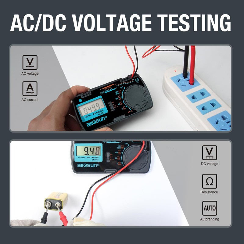 ALLOSUN Digital Multimeter/DMM/Multi Tester Amp/Ohm/Volt Meter/Diode and Continuity Test Pocket