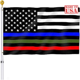 UTSANG Thin Blue Red Green Line American Flag 3x5 Outdoor- Heavy Duty Police Firefighter Military Army Fireman USA Flags Blue Red Green Lives Matter Stripe Flag with Grommets