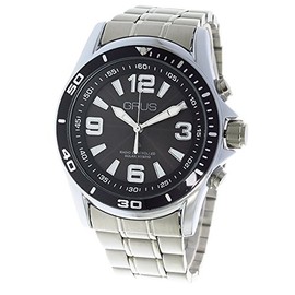 Grus GRS004-02 Voice Radio Watch Solar Talking Watch, Quartz, Black/Silver, Black, Bracelet Type