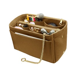 LEXSION 3 in 1 Felt Purse Organizer Insert Bag in Bag with a Bottle Holder Shaper 8026 Light Brown M