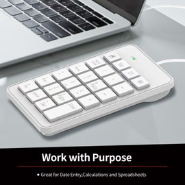 LOONASA Wired USB C Number Pad - 23 Keys Type C Numeric Keypad Upgraded 10 Key USB Keyboard Financial Accounting Numpad for Laptop, PC, MacBook, Notebook, Desktop,Surface Pro - White