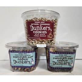 Trader Joe 1 Dunkers Oatmeal Cranberry Cookies and 2 Chocolatey Coated Chocolate Chip Cookie (Three Tubs)