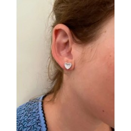 Harlembling 14k Gold Plated 925 Silver Heart Shaped Earrings Studs CZ Ladies Girls Aretes