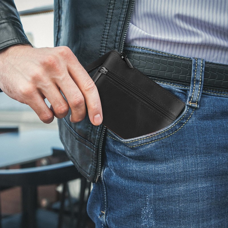 Amaxiu Genuine Leather Mini Coin Purse, black, Classic