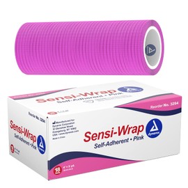 Dynarex 3294 Sensi-Wrap Self-Adherent Bandage Roll, Pink, 4" x 5 yard Size, 180" Length, 4" Width, Pack of 18