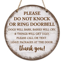 Please Do Not Knock Or Ring Doorbell Hanging Decor For Front Door, Beware Of Dog Wall Decor For Farmhouse, Dog Bark Warning Sign Door Hanger Decoration, No Soliciting Baby Sleeping Sign Gifts -01
