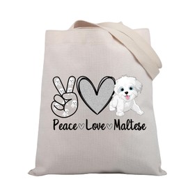 BDPWSS Maltese Dog Tote Bag Maltese Dog Lover Gift Dogs Puppies Owner Gift Maltese Mom Gift Peace Love Maltese Cute Dog Gift (Peace Maltese TGCA)