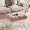 Glitzhome Pink Faux Fur Ottoman Bench, Modern Ottoman Footrest Stool