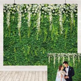 Greenery Backdrop Wall with Flowers for Party Spring Green Leaves Grass Wall Photography Background Baby Shower Birthday Wedding Party Backdrops Photo Studio Props 10x8ft