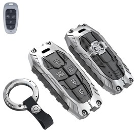 Zinc Alloy Key Fob Cover Case Protector for Hyundai, Keychain, Accessories Compatible with Hyundai Sonata Santa fe Tucson 5 Buttons Key Fob (Type-A-Silver)