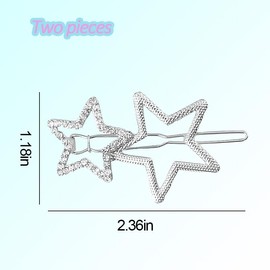 Hollow Star Hair Clips Y2K Hair Accessories for Women Girls Silver Rhinestone Hair Clip Y2K Rhinestone Barrettes for Women Girls Rhinestone Hairpin for Thick Fine Hair Barrette for Party Concert 2pcs