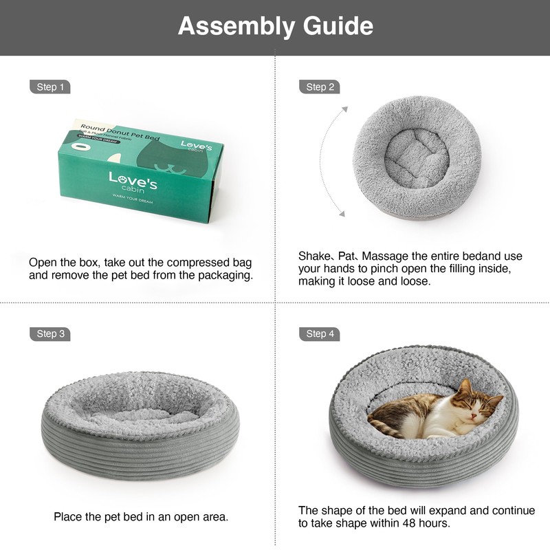 Love's cabin Round Donut Cat and Dog Cushion Bed, 20in